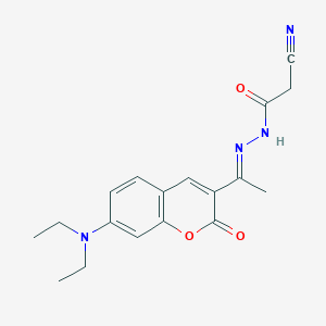 molecular formula C18H20N4O3 B2541299 2-氰基-N'-{(1E)-1-[7-(二乙氨基)-2-氧代-2H-色烯-3-基]亚乙基}乙酰肼 CAS No. 364738-13-6