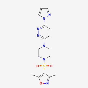 molecular formula C16H19N7O3S B2541305 4-((4-(6-(1H-吡唑-1-基)嘧啶-3-基)哌嗪-1-基)磺酰基)-3,5-二甲基异恶唑 CAS No. 1219906-12-3