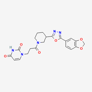 molecular formula C21H21N5O6 B2541324 1-(3-(3-(5-(benzo[d][1,3]dioxol-5-yl)-1,3,4-oxadiazol-2-yl)piperidin-1-yl)-3-oxopropyl)pyrimidine-2,4(1H,3H)-dione CAS No. 1219904-48-9