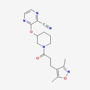 molecular formula C18H21N5O3 B2541339 3-((1-(3-(3,5-二甲基异恶唑-4-基)丙酰)哌啶-3-基)氧基)吡嗪-2-腈 CAS No. 2034449-00-6
