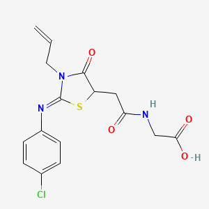 molecular formula C16H16ClN3O4S B2541342 2-[[2-[2-(4-chlorophenyl)imino-4-oxo-3-prop-2-enyl-1,3-thiazolidin-5-yl]acetyl]amino]acetic Acid CAS No. 622353-88-2