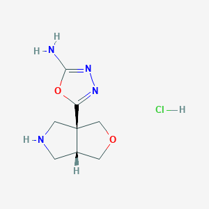 molecular formula C8H13ClN4O2 B2541351 5-[(3As,6aS)-1,3,4,5,6,6a-hexahydrofuro[3,4-c]pyrrol-3a-yl]-1,3,4-oxadiazol-2-amine;hydrochloride CAS No. 2138240-22-7