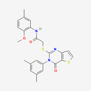 molecular formula C24H23N3O3S2 B2541354 2-{[3-(3,5-dimethylphenyl)-4-oxo-3,4-dihydrothieno[3,2-d]pyrimidin-2-yl]sulfanyl}-N-(2-methoxy-5-methylphenyl)acetamide CAS No. 1260985-01-0
