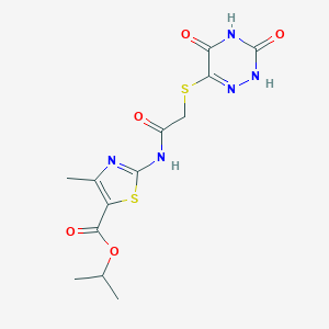 molecular formula C13H15N5O5S2 B254137 propan-2-yl 2-[[2-[(3,5-dioxo-2H-1,2,4-triazin-6-yl)sulfanyl]acetyl]amino]-4-methyl-1,3-thiazole-5-carboxylate 