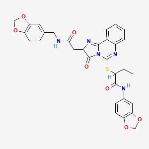 molecular formula C31H27N5O7S B2541372 N-(benzo[d][1,3]dioxol-5-yl)-2-((2-(2-((benzo[d][1,3]dioxol-5-ylmethyl)amino)-2-oxoethyl)-3-oxo-2,3-dihydroimidazo[1,2-c]quinazolin-5-yl)thio)butanamide CAS No. 1173736-83-8