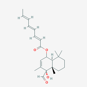 molecular formula C23H32O4 B2541376 [(4R,4aS,8aS)-4-formyl-4-hydroxy-3,4a,8,8-tetramethyl-5,6,7,8a-tetrahydro-1H-naphthalen-1-yl] (2E,4E,6E)-octa-2,4,6-trienoate CAS No. 179118-89-9