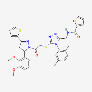 molecular formula C33H32N6O5S2 B2541379 N-((5-((2-(5-(2,3-dimethoxyphenyl)-3-(thiophen-2-yl)-4,5-dihydro-1H-pyrazol-1-yl)-2-oxoethyl)thio)-4-(2,5-dimethylphenyl)-4H-1,2,4-triazol-3-yl)methyl)furan-2-carboxamide CAS No. 393586-36-2