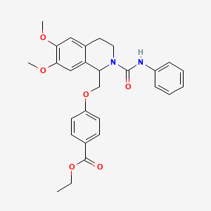 molecular formula C28H30N2O6 B2541384 Ethyl 4-[[6,7-dimethoxy-2-(phenylcarbamoyl)-3,4-dihydro-1H-isoquinolin-1-yl]methoxy]benzoate CAS No. 449766-80-7