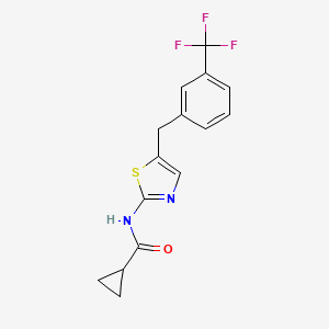 molecular formula C15H13F3N2OS B2541389 N-{5-[3-(trifluoromethyl)benzyl]-1,3-thiazol-2-yl}cyclopropanecarboxamide CAS No. 878677-84-0