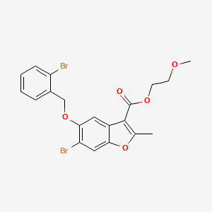 molecular formula C20H18Br2O5 B2541435 2-Methoxyethyl 6-bromo-5-[(2-bromophenyl)methoxy]-2-methyl-1-benzofuran-3-carboxylate CAS No. 384793-46-8