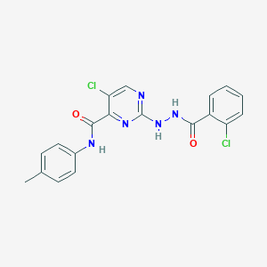 molecular formula C19H15Cl2N5O2 B254144 5-chloro-2-[2-(2-chlorobenzoyl)hydrazino]-N-(4-methylphenyl)-4-pyrimidinecarboxamide 