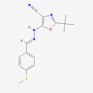 molecular formula C16H18N4OS B254145 2-Tert-butyl-5-{2-[4-(methylsulfanyl)benzylidene]hydrazino}-1,3-oxazole-4-carbonitrile 