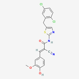 molecular formula C21H15Cl2N3O3S B2541456 (E)-2-cyano-N-[5-[(2,5-dichlorophenyl)methyl]-1,3-thiazol-2-yl]-3-(4-hydroxy-3-methoxyphenyl)prop-2-enamide CAS No. 468770-31-2
