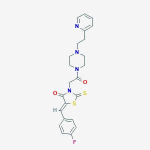 molecular formula C23H23FN4O2S2 B254147 5-(4-Fluorobenzylidene)-3-(2-oxo-2-{4-[2-(2-pyridinyl)ethyl]-1-piperazinyl}ethyl)-2-thioxo-1,3-thiazolidin-4-one 