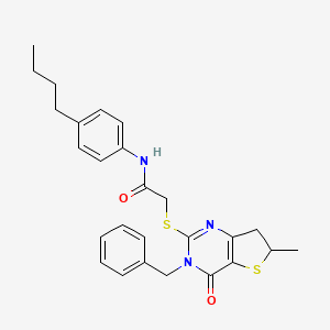molecular formula C26H29N3O2S2 B2541472 2-[(3-benzyl-6-methyl-4-oxo-6,7-dihydrothieno[3,2-d]pyrimidin-2-yl)sulfanyl]-N-(4-butylphenyl)acetamide CAS No. 689262-97-3