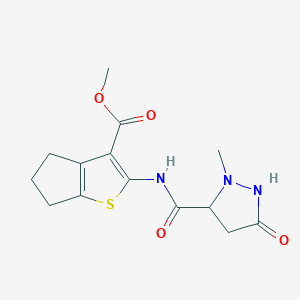 molecular formula C14H17N3O4S B2541475 methyl 2-(2-methyl-5-oxopyrazolidine-3-carboxamido)-5,6-dihydro-4H-cyclopenta[b]thiophene-3-carboxylate CAS No. 956203-95-5