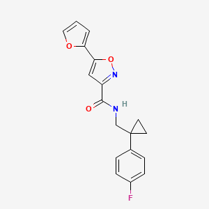 molecular formula C18H15FN2O3 B2541479 N-((1-(4-fluorophenyl)cyclopropyl)methyl)-5-(furan-2-yl)isoxazole-3-carboxamide CAS No. 1323629-86-2
