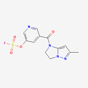 molecular formula C12H11FN4O4S B2541481 1-(5-Fluorosulfonyloxypyridine-3-carbonyl)-6-methyl-2,3-dihydroimidazo[1,2-b]pyrazole CAS No. 2418731-63-0