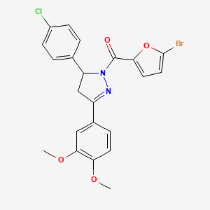 molecular formula C22H18BrClN2O4 B2541514 (5-溴呋喃-2-基)-[3-(4-氯苯基)-5-(3,4-二甲氧基苯基)-3,4-二氢吡唑-2-基]甲酮 CAS No. 402950-78-1