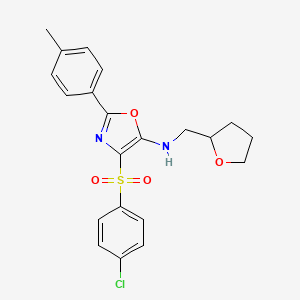 molecular formula C21H21ClN2O4S B2541520 4-((4-chlorophenyl)sulfonyl)-N-((tetrahydrofuran-2-yl)methyl)-2-(p-tolyl)oxazol-5-amine CAS No. 862738-72-5