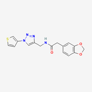 molecular formula C16H14N4O3S B2541545 2-(benzo[d][1,3]dioxol-5-yl)-N-((1-(thiophen-3-yl)-1H-1,2,3-triazol-4-yl)methyl)acetamide CAS No. 2034386-17-7