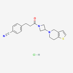 molecular formula C20H22ClN3OS B2541549 4-(3-(3-(6,7-dihydrothieno[3,2-c]pyridin-5(4H)-yl)azetidin-1-yl)-3-oxopropyl)benzonitrile hydrochloride CAS No. 2034360-98-8