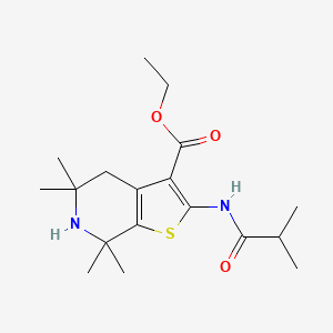 molecular formula C18H28N2O3S B2541567 Ethyl 2-isobutyramido-5,5,7,7-tetramethyl-4,5,6,7-tetrahydrothieno[2,3-c]pyridine-3-carboxylate CAS No. 887901-91-9