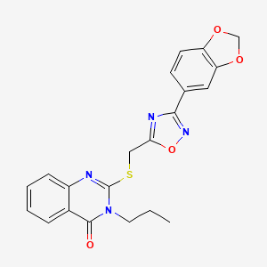 molecular formula C21H18N4O4S B2541572 2-({[3-(2H-1,3-benzodioxol-5-yl)-1,2,4-oxadiazol-5-yl]methyl}sulfanyl)-3-propyl-3,4-dihydroquinazolin-4-one CAS No. 2320539-84-0