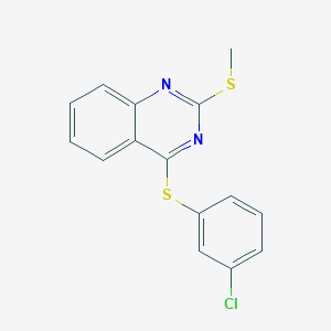 molecular formula C15H11ClN2S2 B2541583 3-氯苯基 2-(甲硫基)-4-喹唑啉基硫醚 CAS No. 477845-88-8
