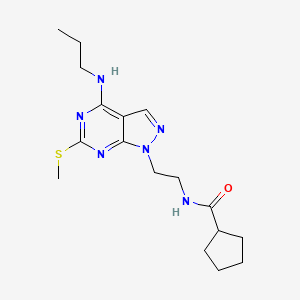 molecular formula C17H26N6OS B2541586 N-(2-(6-(methylthio)-4-(propylamino)-1H-pyrazolo[3,4-d]pyrimidin-1-yl)ethyl)cyclopentanecarboxamide CAS No. 946282-12-8