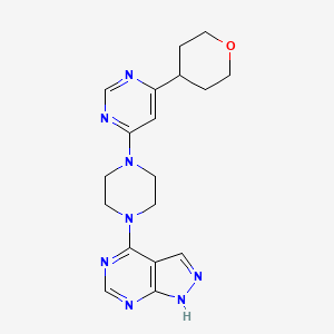 molecular formula C18H22N8O B2541589 4-[4-[6-(Oxan-4-yl)pyrimidin-4-yl]piperazin-1-yl]-1H-pyrazolo[3,4-d]pyrimidine CAS No. 2415509-40-7