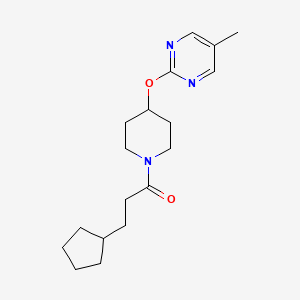 molecular formula C18H27N3O2 B2541591 3-Cyclopentyl-1-[4-(5-methylpyrimidin-2-yl)oxypiperidin-1-yl]propan-1-one CAS No. 2380060-38-6