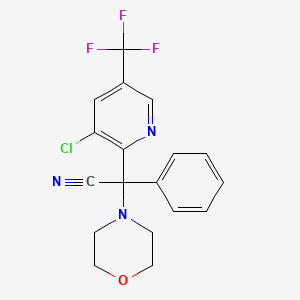 molecular formula C18H15ClF3N3O B2541599 2-[3-Chloro-5-(trifluoromethyl)-2-pyridinyl]-2-morpholino-2-phenylacetonitrile CAS No. 339029-74-2