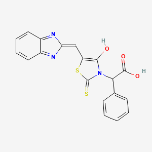 molecular formula C19H13N3O3S2 B2541622 (Z)-2-(5-((1H-benzo[d]imidazol-2-yl)methylene)-4-oxo-2-thioxothiazolidin-3-yl)-2-phenylacetic acid CAS No. 461713-59-7