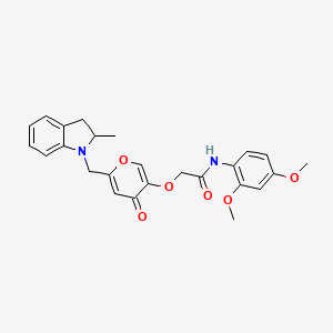 molecular formula C25H26N2O6 B2541624 N-(2,4-二甲氧苯基)-2-((6-((2-甲基吲哚啉-1-基)甲基)-4-氧代-4H-吡喃-3-基)氧基)乙酰胺 CAS No. 898417-38-4