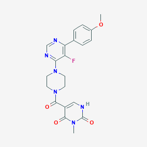 molecular formula C21H21FN6O4 B2541634 5-[4-[5-Fluoro-6-(4-methoxyphenyl)pyrimidin-4-yl]piperazine-1-carbonyl]-3-methyl-1H-pyrimidine-2,4-dione CAS No. 2380183-57-1