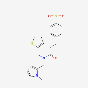 molecular formula C21H24N2O3S2 B2541640 N-((1-methyl-1H-pyrrol-2-yl)methyl)-3-(4-(methylsulfonyl)phenyl)-N-(thiophen-2-ylmethyl)propanamide CAS No. 2034244-26-1