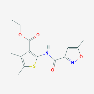 molecular formula C14H16N2O4S B2541651 Ethyl 4,5-dimethyl-2-(5-methylisoxazole-3-carboxamido)thiophene-3-carboxylate CAS No. 912794-27-5
