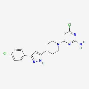 4-chloro-6-{4-[5-(4-chlorophenyl)-1H-pyrazol-3-yl]piperidino}-2-pyrimidinamine
