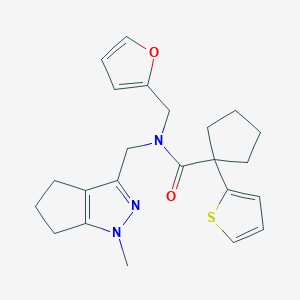 molecular formula C23H27N3O2S B2541659 N-(furan-2-ylmethyl)-N-((1-methyl-1,4,5,6-tetrahydrocyclopenta[c]pyrazol-3-yl)methyl)-1-(thiophen-2-yl)cyclopentanecarboxamide CAS No. 1787880-40-3