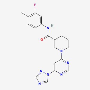 molecular formula C19H20FN7O B2541669 1-(6-(1H-1,2,4-triazol-1-yl)pyrimidin-4-yl)-N-(3-fluoro-4-methylphenyl)piperidine-3-carboxamide CAS No. 1797332-00-3