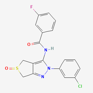 molecular formula C18H13ClFN3O2S B2541673 N-(2-(3-chlorophenyl)-5-oxido-4,6-dihydro-2H-thieno[3,4-c]pyrazol-3-yl)-3-fluorobenzamide CAS No. 1009686-52-5