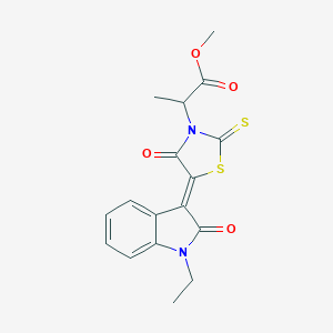 molecular formula C17H16N2O4S2 B254168 methyl 2-[5-(1-ethyl-2-oxo-1,2-dihydro-3H-indol-3-ylidene)-4-oxo-2-thioxo-1,3-thiazolidin-3-yl]propanoate 