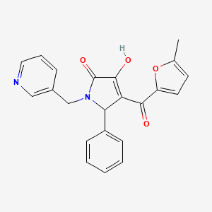 molecular formula C22H18N2O4 B2541686 3-hydroxy-4-(5-methylfuran-2-carbonyl)-5-phenyl-1-(pyridin-3-ylmethyl)-1H-pyrrol-2(5H)-one CAS No. 439947-68-9