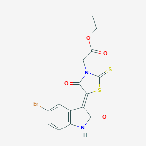 molecular formula C15H11BrN2O4S2 B254170 ethyl 2-[(5Z)-5-(5-bromo-2-oxo-1H-indol-3-ylidene)-4-oxo-2-sulfanylidene-1,3-thiazolidin-3-yl]acetate 