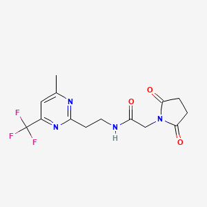 molecular formula C14H15F3N4O3 B2541702 2-(2,5-dioxopyrrolidin-1-yl)-N-(2-(4-methyl-6-(trifluoromethyl)pyrimidin-2-yl)ethyl)acetamide CAS No. 1396862-10-4