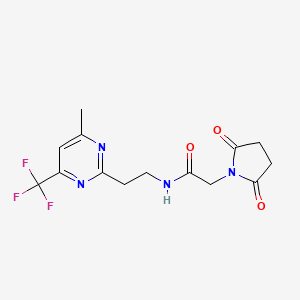 molecular formula C14H15F3N4O3 B2541702 2-(2,5-二氧代吡咯烷-1-基)-N-(2-(4-甲基-6-(三氟甲基)嘧啶-2-基)乙基)乙酰胺 CAS No. 1396862-10-4