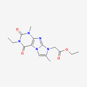 molecular formula C15H19N5O4 B2541716 Ethyl 2-(3-ethyl-1,7-dimethyl-2,4-dioxo-1,3,5-trihydro-4-imidazolino[1,2-h]pur in-8-yl)acetate CAS No. 915910-69-9