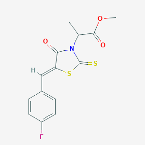 molecular formula C14H12FNO3S2 B254172 Methyl 2-[5-(4-fluorobenzylidene)-4-oxo-2-thioxo-1,3-thiazolidin-3-yl]propanoate 