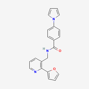 molecular formula C21H17N3O2 B2541729 N-((2-(呋喃-2-基)吡啶-3-基)甲基)-4-(1H-吡咯-1-基)苯甲酰胺 CAS No. 2034565-56-3